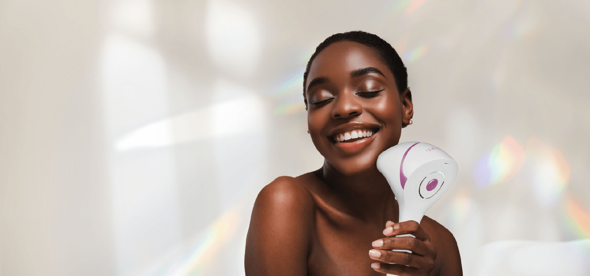 Woman using Epilaser laser hair removal device on chin